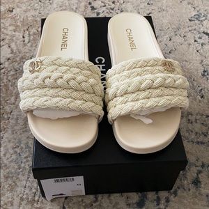 Chanel Pearl Beaded Lambskin Slides